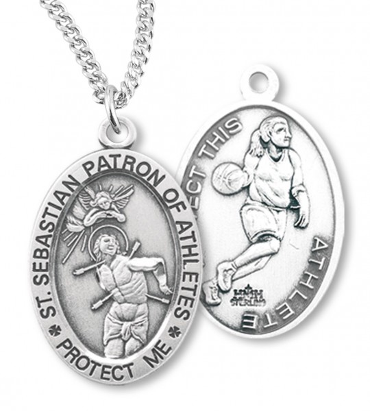 Girl's St. Sebastian Basketball Medal Sterling Silver - Sterling Silver
