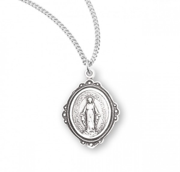 Girl's Studded Miraculous Medal Necklace - Sterling Silver