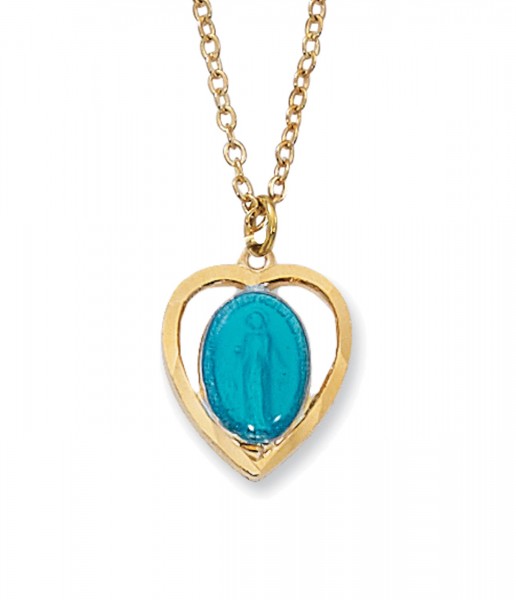 Gold Plated Heart Miraculous Medal Necklace in Two Colors - Blue | Gold