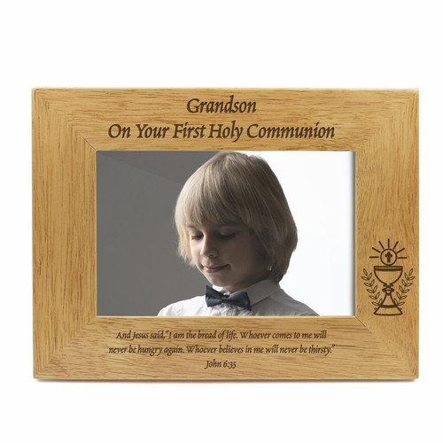 Grandson First Holy Communion  Hardwood Photo Frame - Light Brown