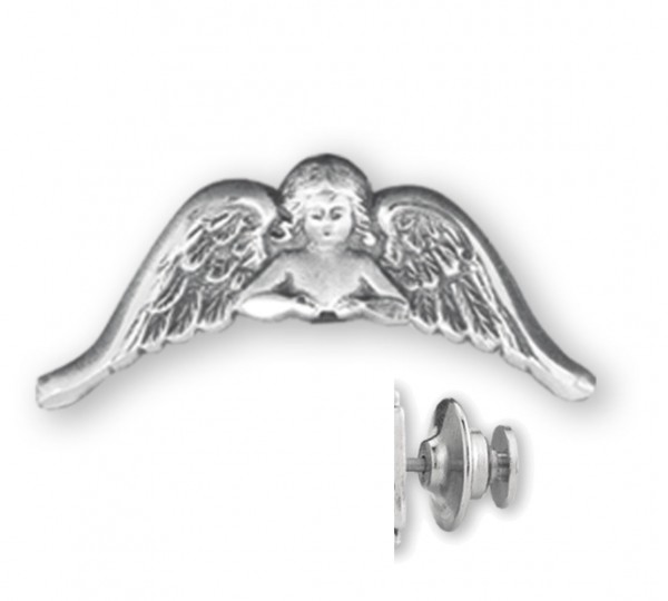Guardian Angel with Arched Wings Lapel Pin Sterling Silver - Sterling Silver
