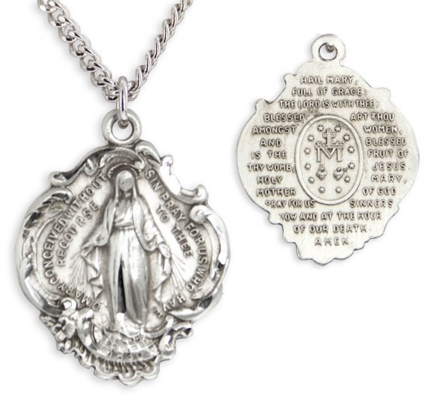 Hail Mary Miraculous Pendant - Sterling Silver