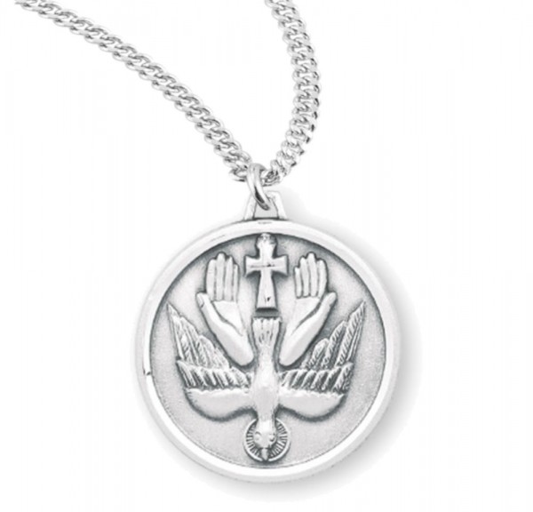 Holy Trinity Round Dove Necklace for Men or Women - Sterling Silver