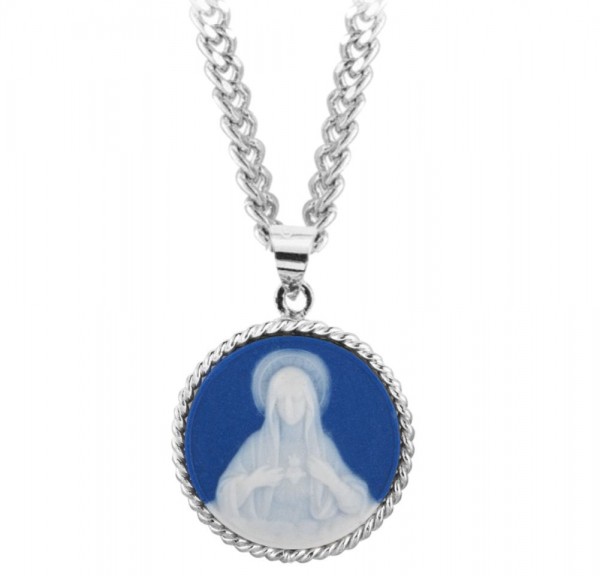 Immaculate Heart of Mary Cameo Necklace - Blue | Silver