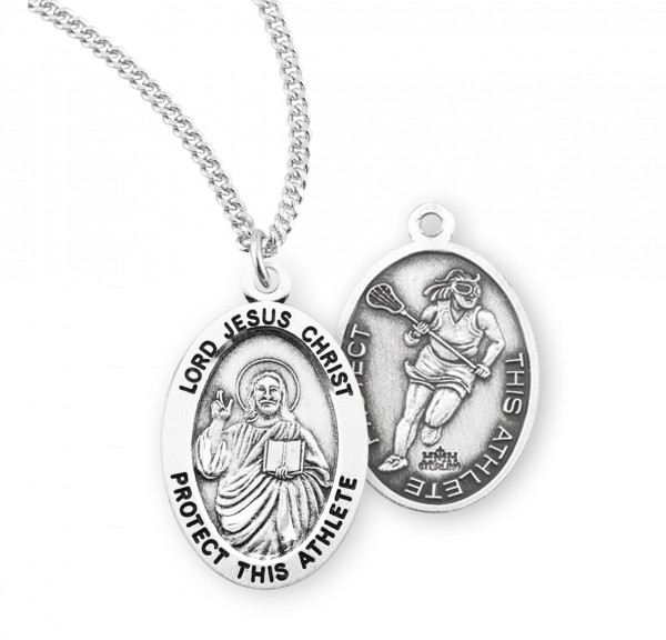 Jesus Protect this Lacrosse Athlete Medal Girl - Sterling Silver