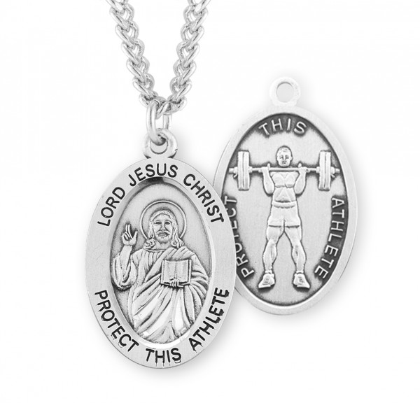 Jesus Protect this Weightlifting Athlete Medal Boys - Sterling Silver