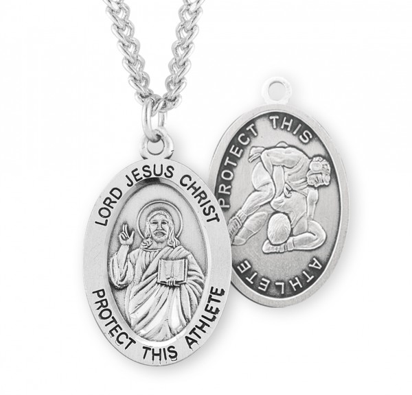 Jesus Protect this Wrestling Athlete Medal Boys - Sterling Silver