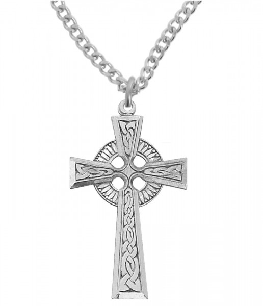 Large Men's Sterling Silver Celtic Cross Pendant - Silver