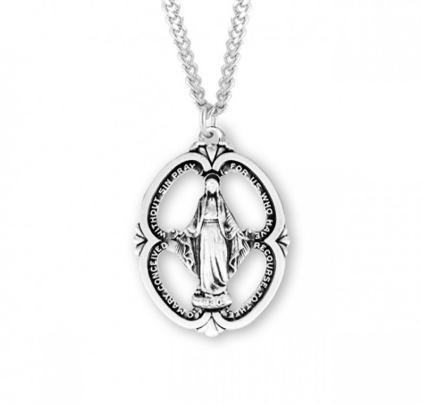 Large Open-Cut Oval Miraculous Medal - Sterling Silver