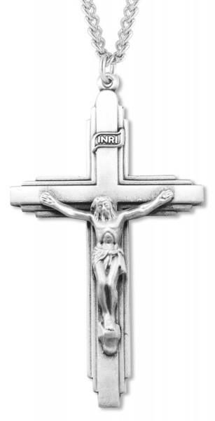 Men's Large Art Deco Crucifix Pendant - Sterling Silver