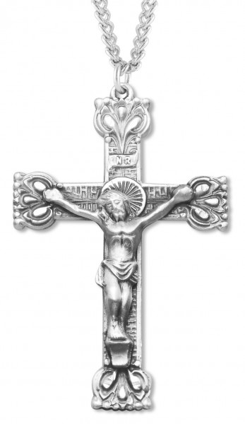 Men's Crown Tip Crucifix with 24&quot; Chain - Sterling Silver