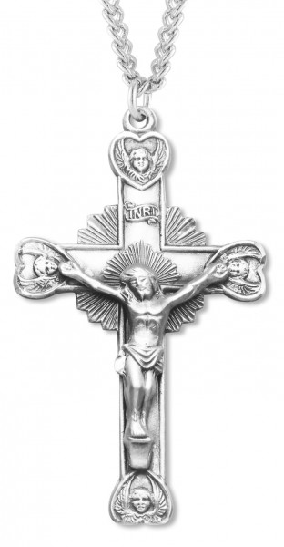 Men's Crucifix with Heart Angel Tips - Sterling Silver