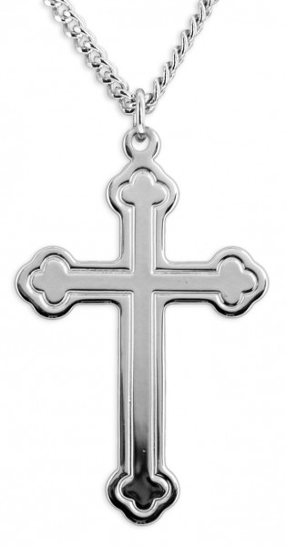 Men's High Polish Cross with Clover Tips - Sterling Silver