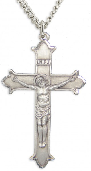 Men's Matte Finish Flat Cross Point Edge Crucifix - Sterling Silver