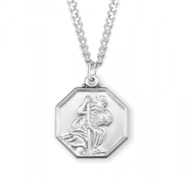 Men's Octagon Shape Saint Christopher Necklace - Sterling Silver