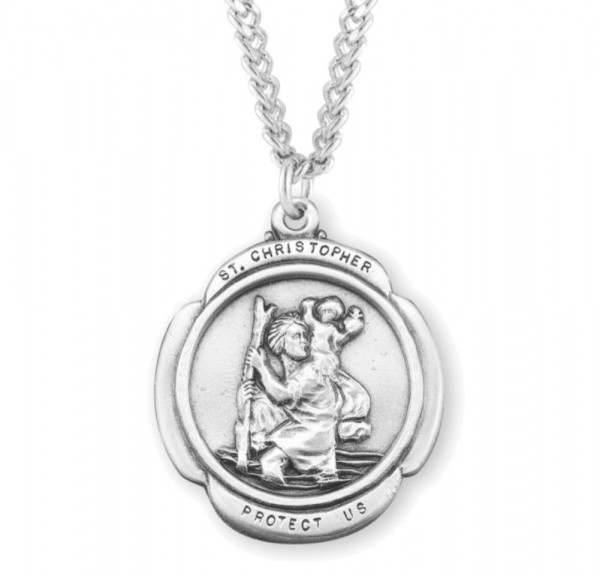 Men's Rounded Cross St. Christopher Necklace - Sterling Silver