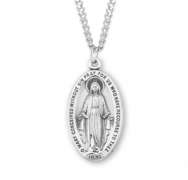Men's Silver Oval Miraculous Medal 1830 Necklace - Sterling Silver