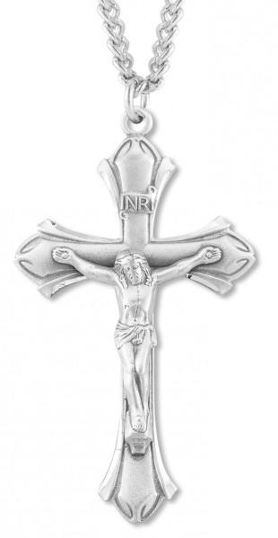 Men's Simple Budded Crucifix Pendant - Sterling Silver