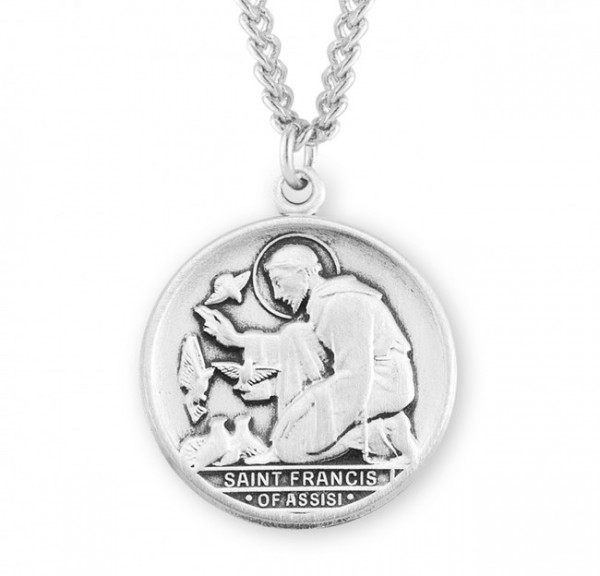 Men's St Francis of Assisi Round Medal 1 - Sterling Silver