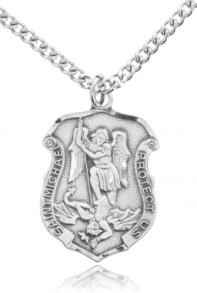 Men's St. Michael Medal with Shield Shape - Sterling Silver