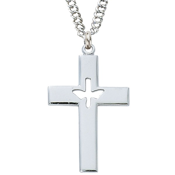 Men's Cut-Out Holy Spirit Cross Necklace - Silver