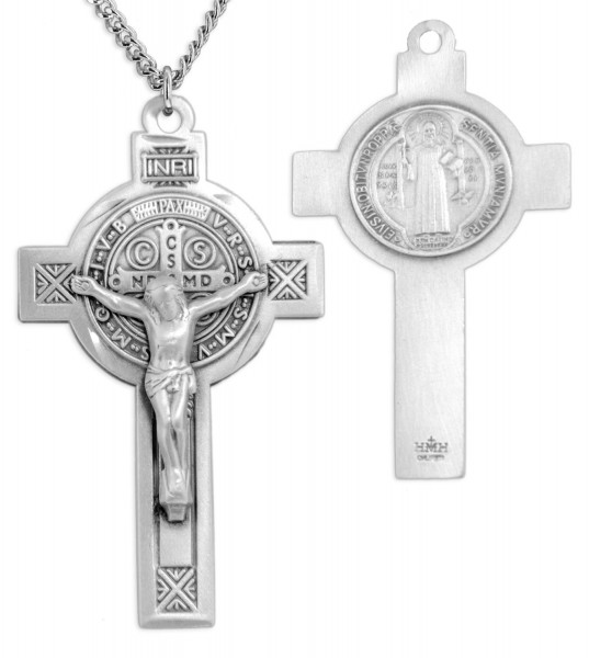 Men's Large Sterling Silver St. Benedict Crucifix - Sterling Silver
