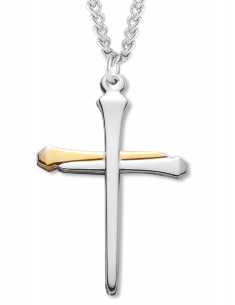 Nail Cross Pendant Sterling Silver Two Tone - Two-Tone Silver