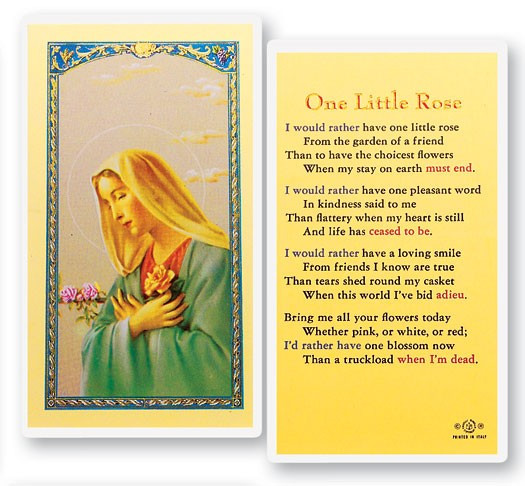 One Little Rose Laminated Prayer Card - 1 Prayer Card .99 each