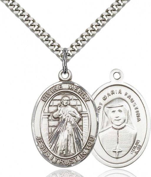 Oval Divine Mercy Medal - Pewter