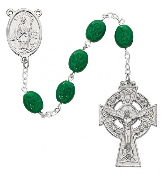 Oval Shamrock Rosary with St. Patrick Center - Green