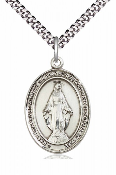 Oval Sterling Silver Miraculous Medal Necklace - Pewter
