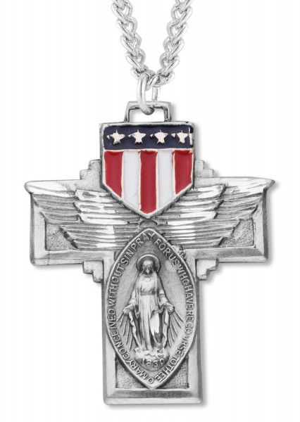 Patriotic Cross Pendant Sterling Silver - Sterling Silver