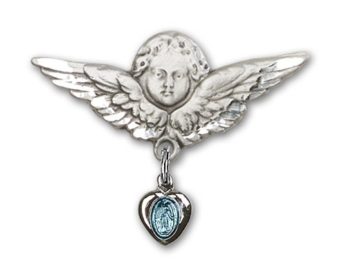 Sterling Silver Engravable Baby Pin with Blue Enamel Miraculous Charm with Larger Wings - Sterling Silver | Blue Enamel