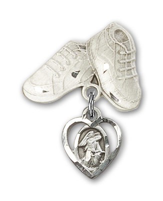 Baby Badge with Guardian Angel Charm and Baby Boots Pin - Silver tone