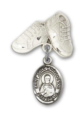Pin Badge with St. John Chrysostom Charm and Baby Boots Pin - Silver tone