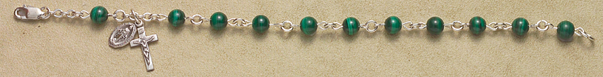 Rosary Bracelet - Sterling Silver with Malachite Beads - Green