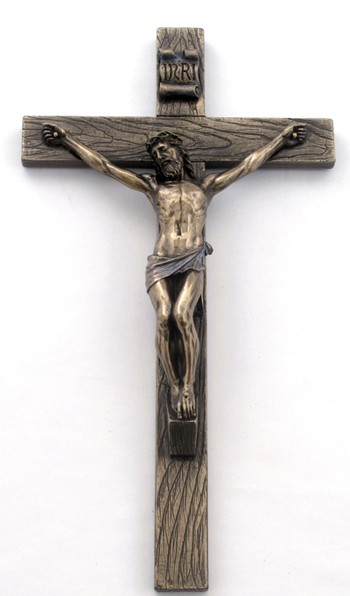 Bronzed Resin Wall Crucifix - 10 Inches - Bronze