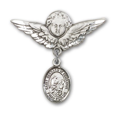 Pin Badge with St. Bernard of Montjoux Charm and Angel with Larger Wings Badge Pin - Silver tone