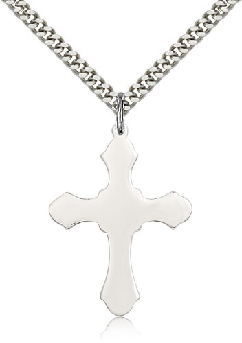 Budded Thick Cross Necklace - Sterling Silver
