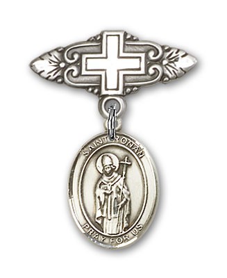 Pin Badge with St. Ronan Charm and Badge Pin with Cross - Silver tone