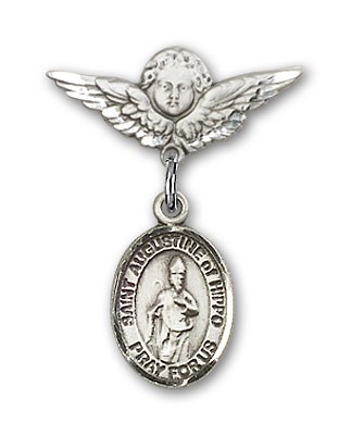 Pin Badge with St. Augustine of Hippo Charm and Angel with Smaller Wings Badge Pin - Silver tone