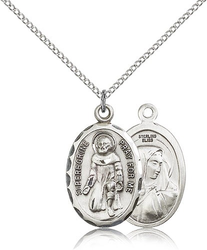 St. Peregrine Oval Shaped Medal - Sterling Silver
