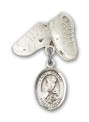 Pin Badge with St. Sarah Charm and Baby Boots Pin - Silver tone