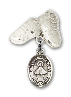 Baby Badge with Our Lady of San Juan Charm and Baby Boots Pin - Silver tone