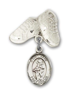 Pin Badge with St. Jane of Valois Charm and Baby Boots Pin - Silver tone