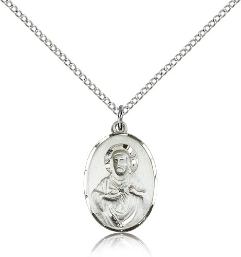 Scapular Medal with Smooth Thin Border Necklace - Sterling Silver