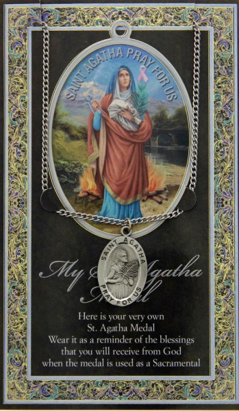 St. Agatha Medal in Pewter with Bi-Fold Prayer Card - Silver tone