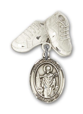 Pin Badge with St. Wolfgang Charm and Baby Boots Pin - Silver tone