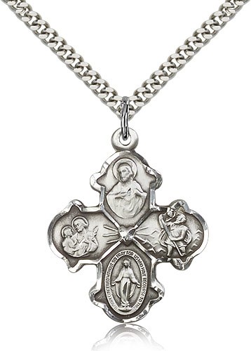 Sacred Heart 4-Way Pendant - Sterling Silver