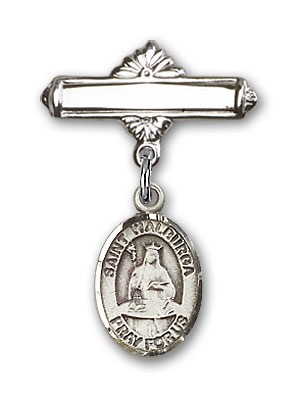 Pin Badge with St. Walburga Charm and Polished Engravable Badge Pin - Silver tone